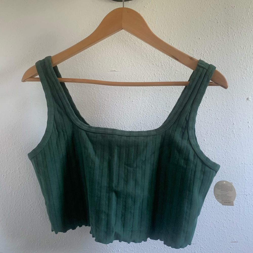 Aerie Offline Cropped Ribbed Tank Green, L